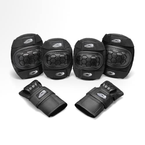 Image of Osprey Kids' Skate Bmx Pads - Knee, Elbow and Wrist Protective Set - 6 Piece Scooter Streetsport Pad Set - Black - Medium