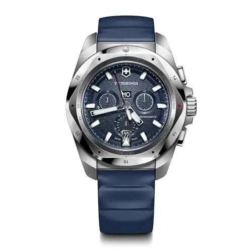 Image of Victorinox Men’s Watch I.N.O.X. Chrono Ø 43 mm, Swiss Made, Analogue Quartz, Water-Resistant up to 200 m, Rubber Strap, Blue