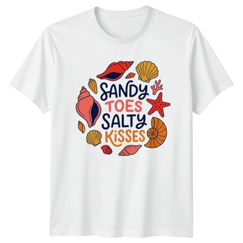 Image of Sandy Toes Salty Kisses Womens T-Shirt Coastal Vacation Beach Summer Holiday 3XL White