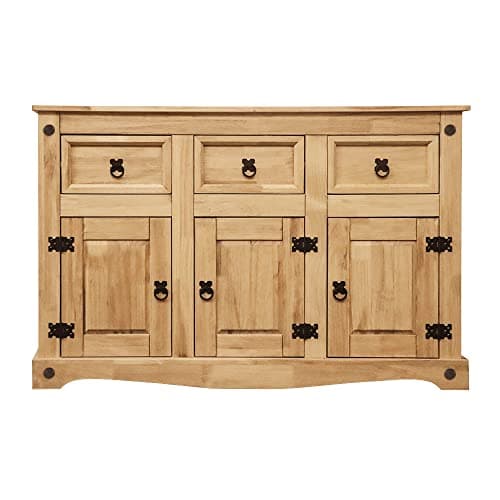 Image of Corona Sideboard, 3 Door 3 Drawer Solid Pine Wood sideboard living room furniture,Waxed