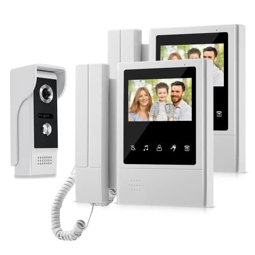 Image of QttyElok 4.3-inch Video Intercom 2 Monitors Door Phone Doorbell System for Home 700TVL IR Night Vision Camera Doorphone Waterproof Support 100 Meters