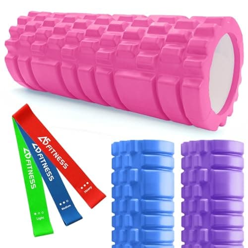 Image of Foam Roller Pink with 3 Resistance Level Bands - Lightweight Foam Rollers for Muscles Provides Relief from Pain Fatigue Improves Tissue Recovery - Massage Roller for Gym, Yoga Pilates