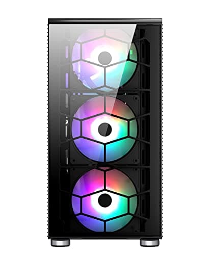 Image of SaharaGaming P44 BLACK gaming tempered glasses case with fan & hub (White 4 x 14cm Typehoon, Universal Hub)