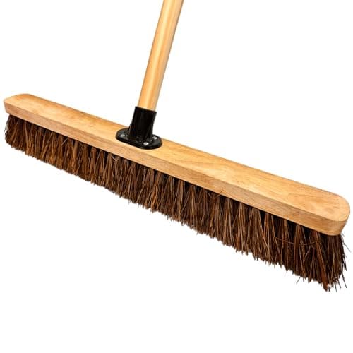 Image of LSC 24” Broom Outdoor Yard Broom Stiff Sweeping Brush with Wooden Handle Natural Bassine Hard Bristles Garden Brooms for Cleaning Gardens Yards Driveways Warehouse (PACK OF 1)