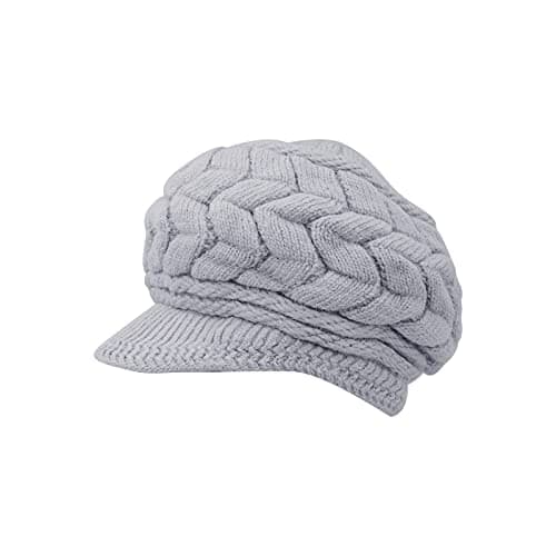Image of Andiker Women Winter Knit Hat with Brim, Elegant Beanie Cap with Warm Fleece Lined (Grey)