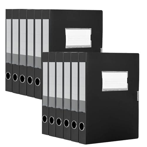 Image of Woobroo 12 PCS Box File, Black Plastic Box File 75mm Spine A4 Box Files for Office School Paperwork Storage Paper Documents Files Photos