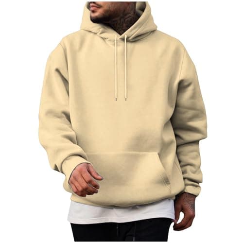 Image of Men's Versatile Solid Color Hoodies Mens Pullover Long Sleeve Sweatshirts With Kangaroo Pockets Men's Casual Lifestyle Sweatshirt Mens Hoodies With A Loose Fit For All-Day Outdoor Entertainment