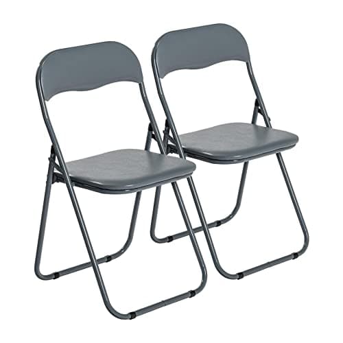 Image of Harbour Housewares Padded Folding Chairs - Solid Grey - Pack of 2 - Easy Store Metal Frame Foldable Desk Chair for Office, Dining, Kitchen