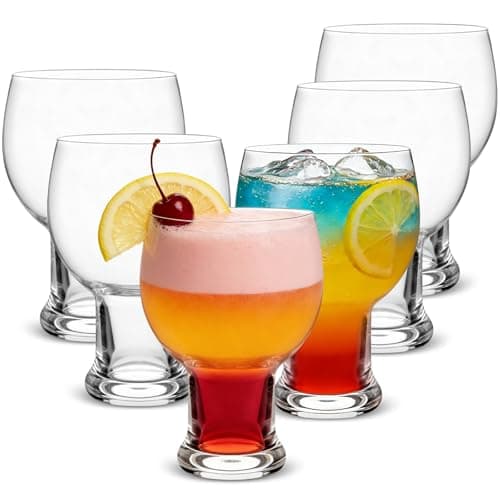 Image of LONTOM Gin Glasses Set of 6, 470ml Durable Gin and Tonic Glasses, Clear Short Stem Wine Glasses, Balloon Cocktail Glass, Glass Set Gin Glass Gifts for Women Home Bar Entertaining Negroni, Gimlet