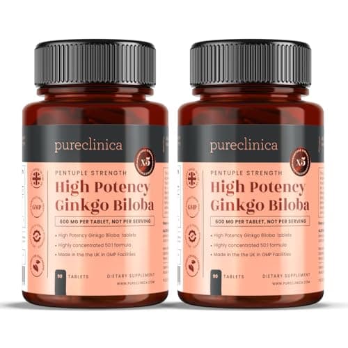 Image of Pureclinica High Potency Ginkgo Biloba 30,000mg x 180 Tablets (2 Bottles of 90) - 6 Months Supply - 5 Times the Strength of Competitor Products