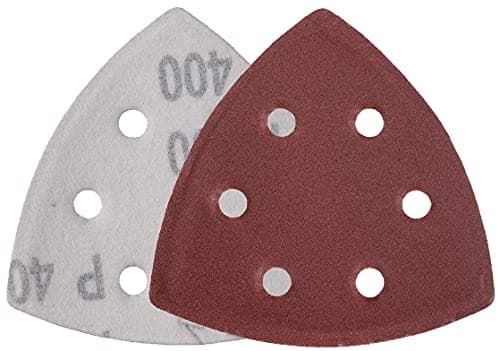Image of YoiYee 400 Grit Delta Sanding Sheet, Hook and Loop Triangle Sandpaper Pad, Sand Paper Disk, 6 Holes, 93 x 93 x 93mm, 20 Pack