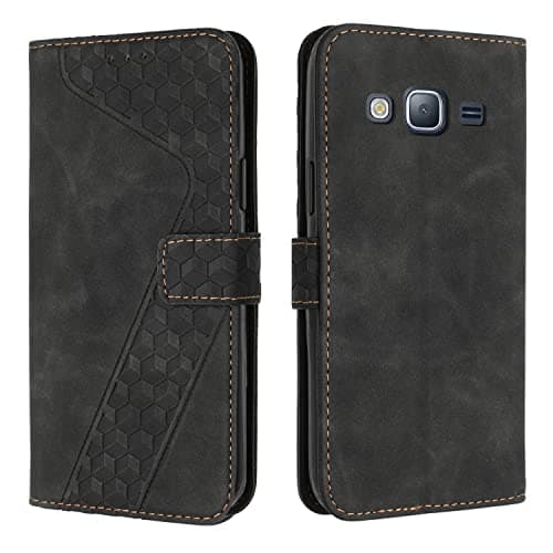 Image of OKZone Compatible With Samsung Galaxy J310/J3 2016/J3 Case, Wallet Case PU Premium Leather with Card holder Slots Magnetic Shockproof Flip Cover Phone Cases Cover for Samsung J310/J3 2016/J3 (Black)