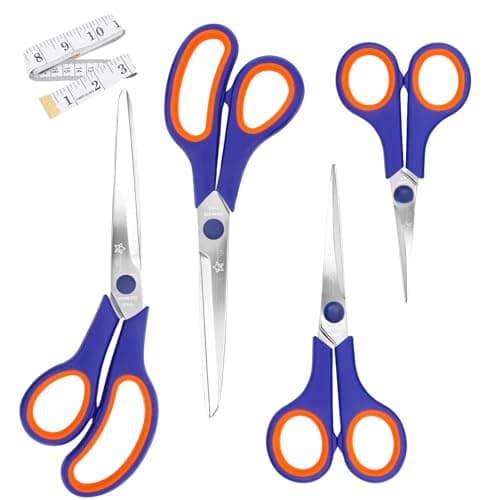Image of Magnificent Scissors - 4 Pack Scissors Set, Stainless Steel Sewing Shears with Soft Comfort-Grip Handles, All-Purpose Scissors for Fabric Leather Craft Office School Kitchen, Includes Measuring Tape