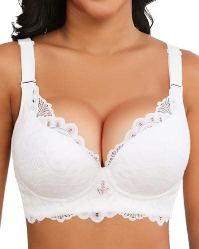 Image of Svmer Push Up Lace Bra for Women Underwire Plus Size Comfortable Brassiere White 38D