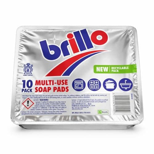 Image of Brillo Multi-Use Soap Pads – 6 Packs (10 Pads Each, Total 60 Pads) – Heavy Duty Scouring Pads for Pots, Pans, Ovens & Sinks – Removes Grease & Burnt Food