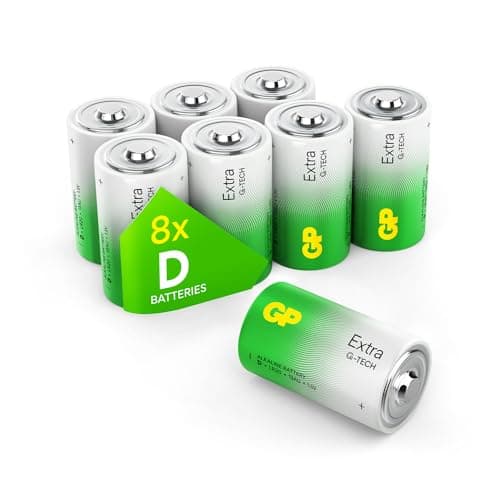 Image of Size/Type D Batteries Pack of 8 LR20 batteries 1.5V by GP Batteries Type D Cell Size Extra Alkaline Batteries ideal for: Toys/Radio’s/Garden equipment