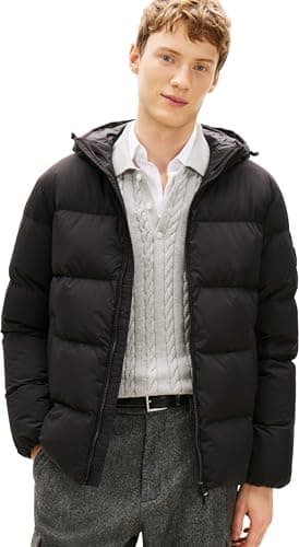 Image of Tommy Hilfiger Men’s Down Hooded Water Repellent Puffer Jacket, Black (Black), M