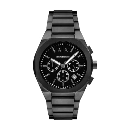 Image of Armani Exchange Watch for Men, Quartz Chronograph Movement and 42mm Case Size with Stainless Steel Strap, Dark Grey and Black