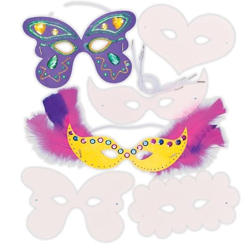 Image of Baker Ross ET773 Decorate Your Own Carnival Mask Kit (Pack of 12) Carnival Masks for Kids to Decorate, White