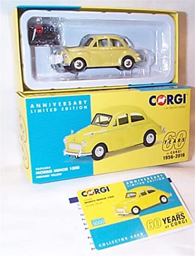 Image of corgi vanguards 60 years of corgi anniversary model yellow morris minor 1000 car 1.43 scale diecast model