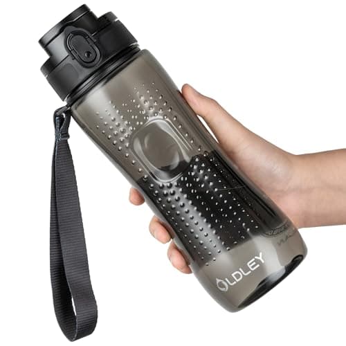 Image of OLDLEY 750ml/25oz Sports Water Bottles, BPA Free Drinking Bottles for School Plastic Clear Water Bottle Leakproof & Filter & No Straw & Time Markings for Gym Sports Cycling (Transparent Black)