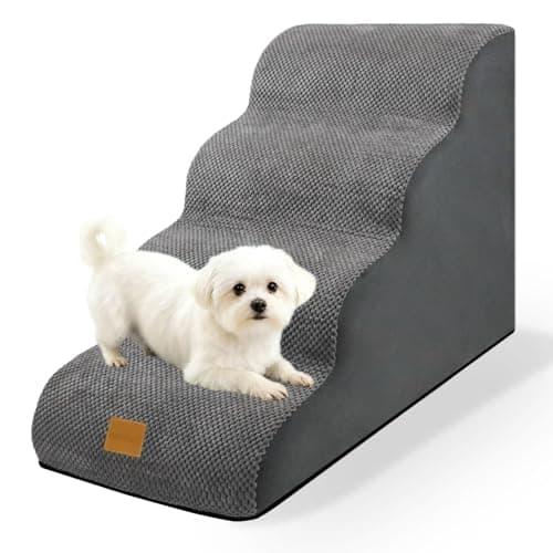 Image of necvha Dog Steps for Bed, Premium 4-Step Dog Stairs, Non-Slip Pet Steps Ladder for Sofa, High Density Foam Pet Ramp with Removable Washable Plush Cover, 40x72x50cm, Grey