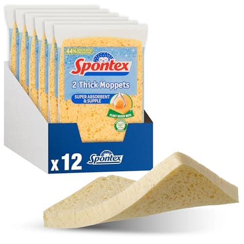 Image of Spontex 12 Thick Sponge Moppets Value Pack 16 x 12cm Super Absorbent & Supple Plant-Based Cleaning Sponges 12 Count