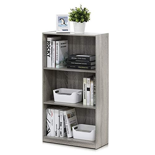Image of Furinno BASIC Book Shelf, 3-Tier Modern Bookshelf, Bookcase with Open Shelves, 9.3 x 21.8 x 39.5, for Living Room, Bedroom, Home Office, French Oak