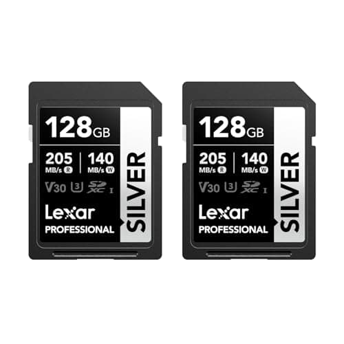 Image of Lexar SD Card 128GB Silver, Up to 205MB/s Reading, 2 Pack, SDXC UHS-I, Class 10, U3, V30, SD Card for Professional Photographers, Videographers and Enthusiasts