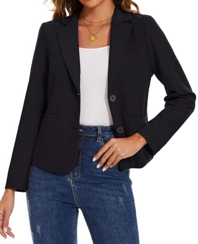 Image of MINTLIMIT Women Blazer Jackets Casual Suit Coat Outerwear with Buttons Pockets (Black L)