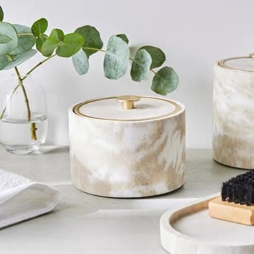 Image of New Durable And Stylish Marble Resin Round Storage Pot with Lid Super Chic solution Handy Storage Pot Jar Perfect Size For Storage Of Cotton Rounds or Other Cosmetic Accessories -M78