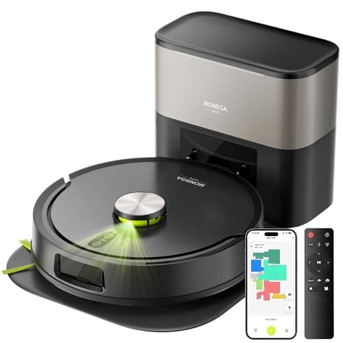 Image of MONSGA Robot Vacuum with Mop Self Emptying, 8000Pa Suction, Dual Anti-Tangle, Lidar Navigation, Protective Charging Base Pad, 90 Days Hands-Free, APP/Remote/Voice Control, for Hard Floors,White