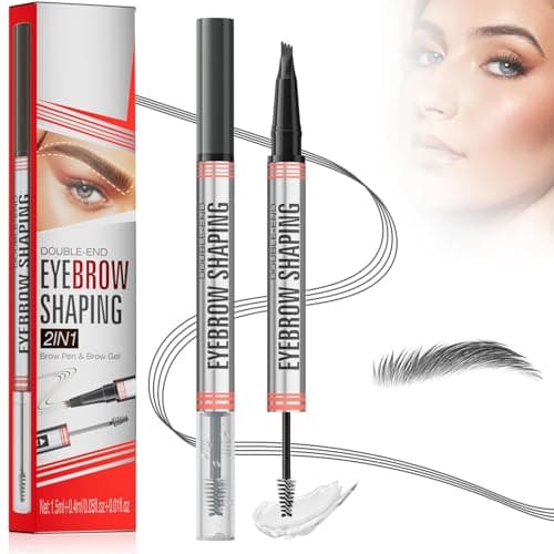 Image of Eyebrow Pencil with Gel, 2-in-1 Microblading Waterproof Eyebrow Pen Brow Gel 4 Tipped Precise Brow Pencil, Long-lasting Eye Brow Pencil for Natural Looking Defined Eyebrows (3#-Grey)
