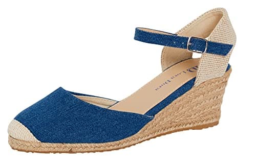 Image of Lora Dora Womens Strappy Peeptoe Hessian Wedge Sandals Ladies Summer Shoes Denim Blue UK 6