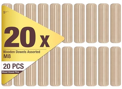 Image of 6mm x 30mm Wooden Dowel Pins (20 Pack) – Fluted Hardwood Dowels with Chamfered Ends for Furniture Assembly, Cabinet Making & Woodworking