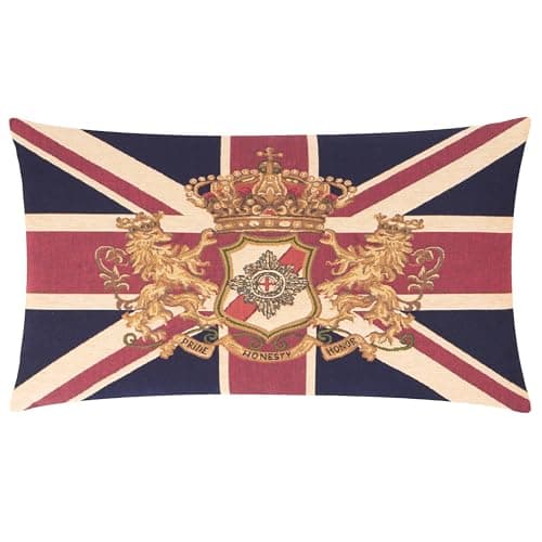 Image of furn. Evans Lichfield Union Jack Lion Crest Polyester Filled Cushion – British Heritage Traditional Patriotic Decorative Pillow (Multicoloured – 65x45cm)