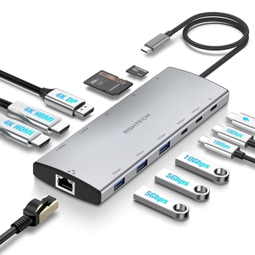 Image of RSHTECH 10Gbps Docking Station Triple Display, 12-in-1 USB C Hub 3.2 with Dual HDMI+ DP 4K@60Hz, 3x 10Gbps USB 3.2 Ports (2C+1A), 2x USB 3.0, Ethernet Adapter, 100W PD and SD/TF (RSH-T12HD)