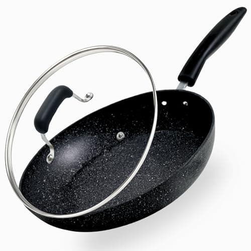 Image of GonZalo GraCia. Non Stick Frying Pan with Lid 32cm | Black Granite Coating for All Hobs Induction, Gas & Electric | Easy to Clean, Healthy Cooking | Heat Resistant & Cool-Touch Handle (32cm Granite)