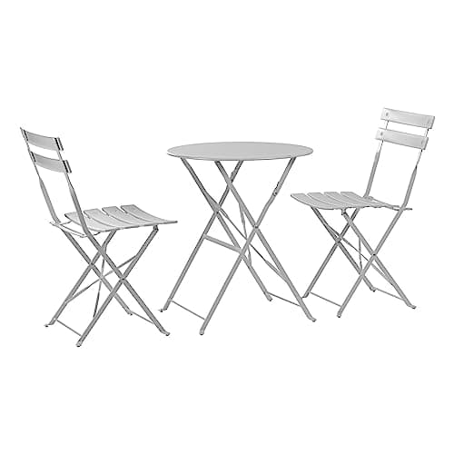 Image of Harbour Housewares 2 Seater White Round Bistro Garden Table and Chairs Set - 2 Chairs and 1 Table 3 Piece Folding Outdoor Patio Balcony Furniture
