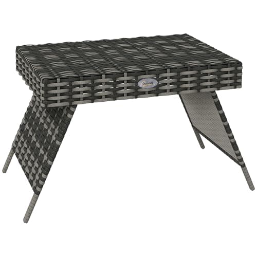Image of Outsunny Foldable Outdoor Side Table, Rattan Garden Coffee Table with Steel Frame, Space Saving Bistro Garden Furniture for Patio, Balcony, 60 x 41 x 41 cm, Mixed Grey