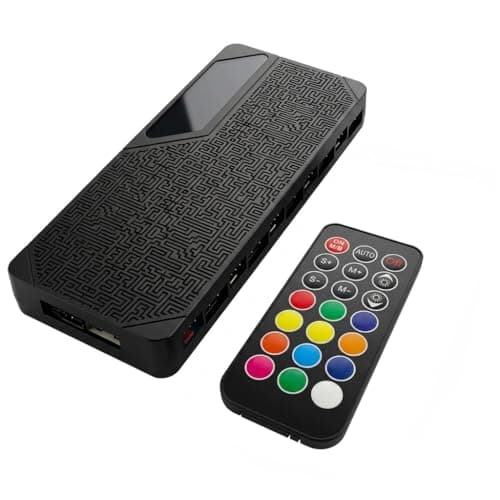 Image of ionz CyberMaze 10-Port ARGB & PWM with Remote Control, 5V 3-Pin Addressable RGB Fan Controller, 4-Pin PWM Fan Splitter, Multi-Fan Sync, SATA Powered, PC Case Lighting with Magnetic Base