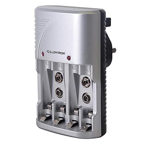 Image of LLOYTRON Compact AA / AAA / 9v (PP3) Battery Charger for NiMh / NiCd Rechargeable Batteries ? Charge 2 or 4 Batteries at Once ? B1502 - Silver