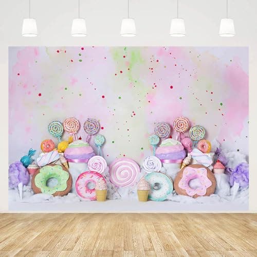 Image of MEHOFOND 7x5ft Sweet Candy Portrait Photography Background for Girl Birthday Party Decoration Pastel Rainbow Donut Lollipop Backdrop Colorful Banner Cake Smash Dessert Photo Studio Props