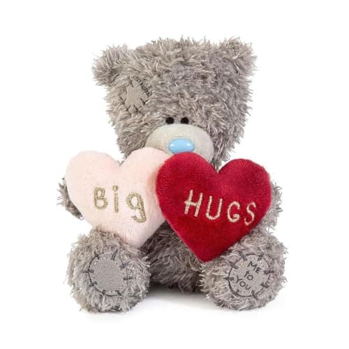 Image of Me to You Tatty Teddy Plush 10cm-High Big Hugs Bear With Padded Faux Fur Hearts - Official Collection, Grey