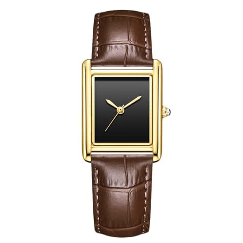 Image of RORIOS Unisex Watch Valentines Couple Pair Quartz Watches Rectangular Wristwatch for Men Women Leather Strap Watch Roman Numeral Wristwatches Gold Brown Male