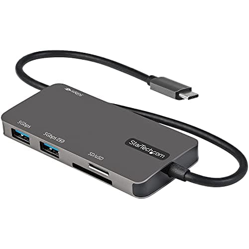 Image of StarTech.com USB C Multiport Adapter - USB-C to 4K HDMI, 100W Power Delivery Pass-through, SD/MicroSD Slot, 3-Port USB 3.0 Hub - USB Type-C Mini Dock - 12" (30cm) Long Attached Cable (DKT30CHSDPD)