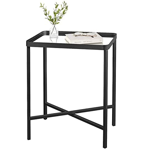 Image of GIFTTROVE Black Side Table, Narrow End Table with Mirrored Top, Metal Coffee Accent Table, Modern Rectangular Side Table for Living Room, Bedroom, 18" x 12" x 24"