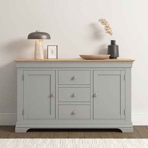 Image of Seconique Bordeaux 2 Door 3 Drawer Sideboard in Pebble Grey/Oak