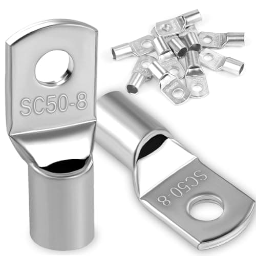 Image of 10Pcs Copper Wire Lugs 50mm2 M8 Bolt Hole,Battery Cable Ends Eyelets Crimp Tubular Ring Terminals Connectors