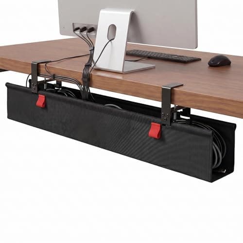 Image of BSEED Cable Management Tray for Under Desk,No-Drill Clamp Mount,Cable Tray for Home Office,Mount Cord Organiser Desk,Sturdy Waterproof Fabric Cable Basket,120cm*14cm Black